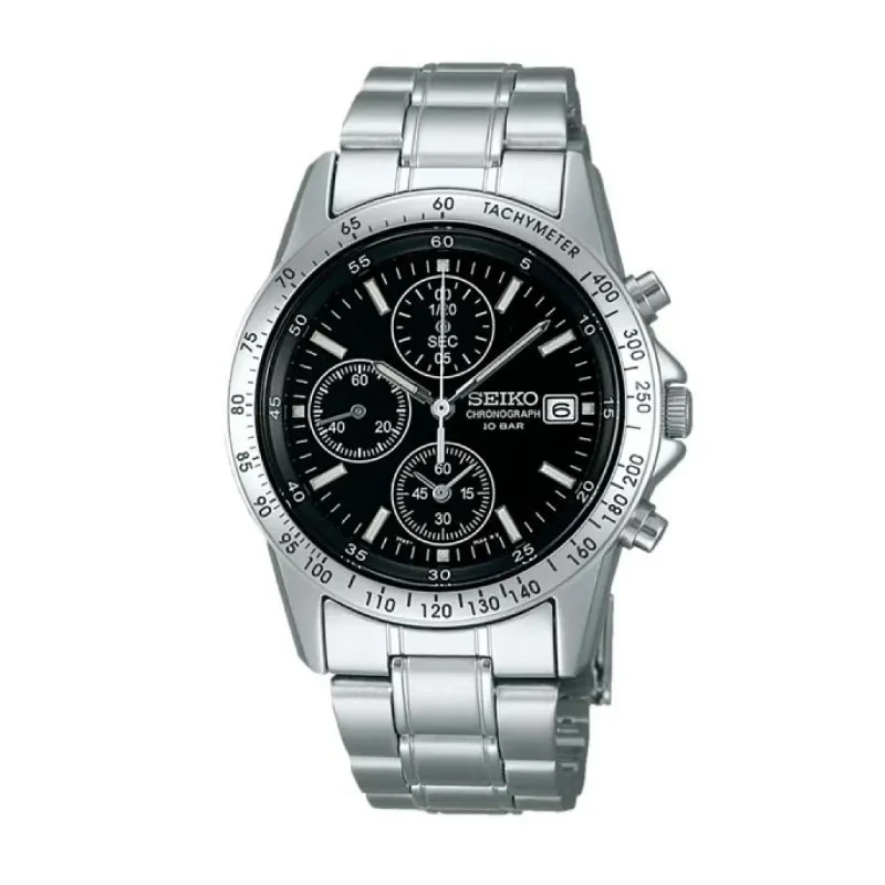 Seiko Spirit Black Chronograph Sporty-elegant Men's Watch- SBTQ041